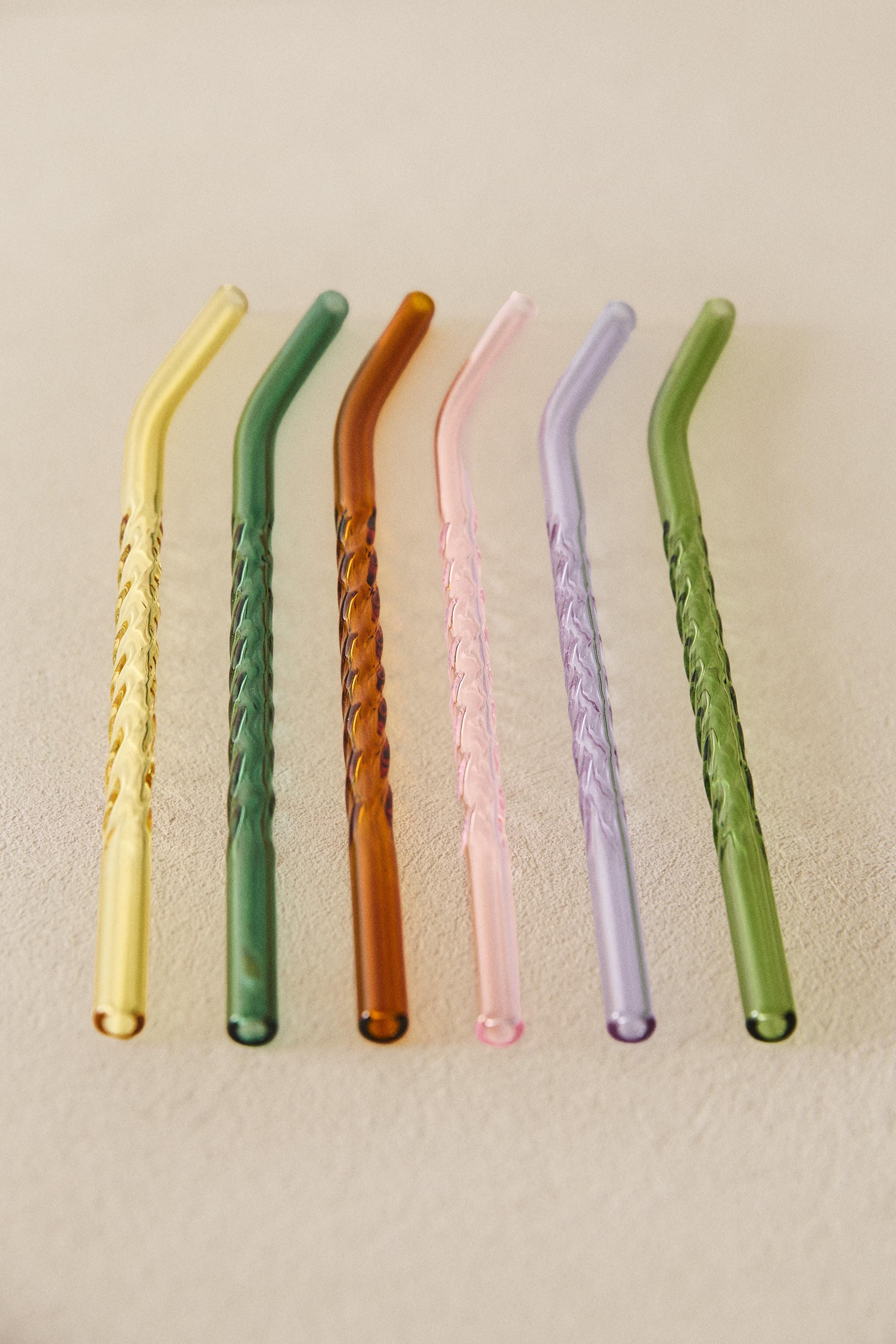 COLORED BOROSILICATE GLASS STRAW PACK (PACK OF 6)